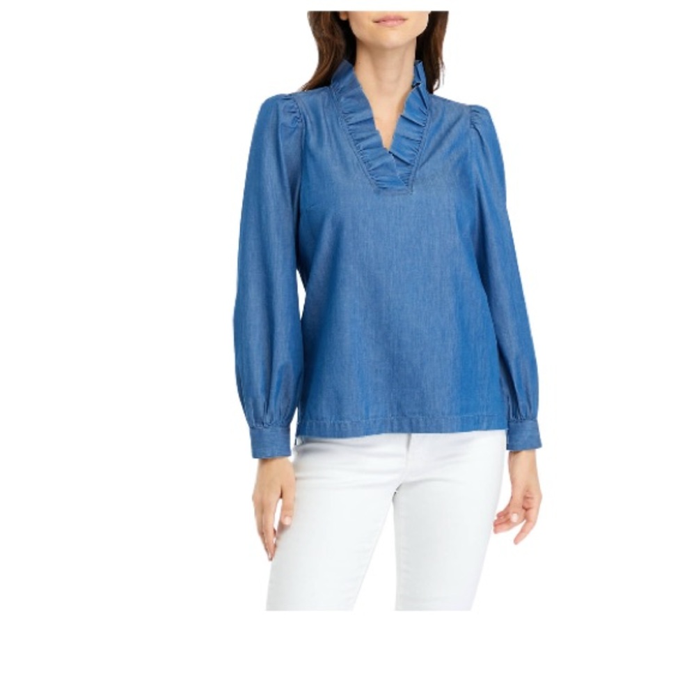 Crown & Ivy solid ruffle neck top